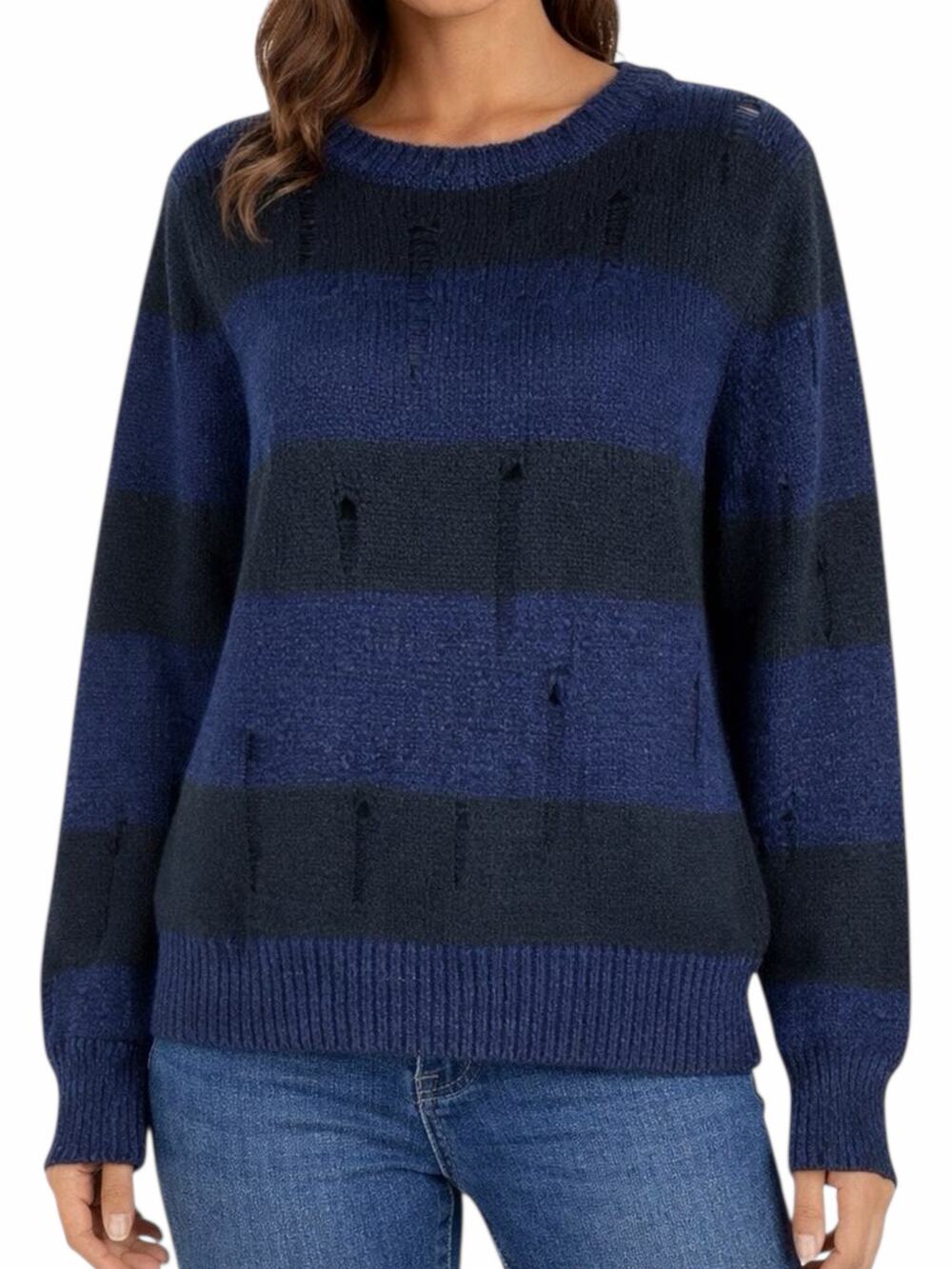 IRO Jeans Stys Distress Alpaca Blend Sweater Blue Black Size M